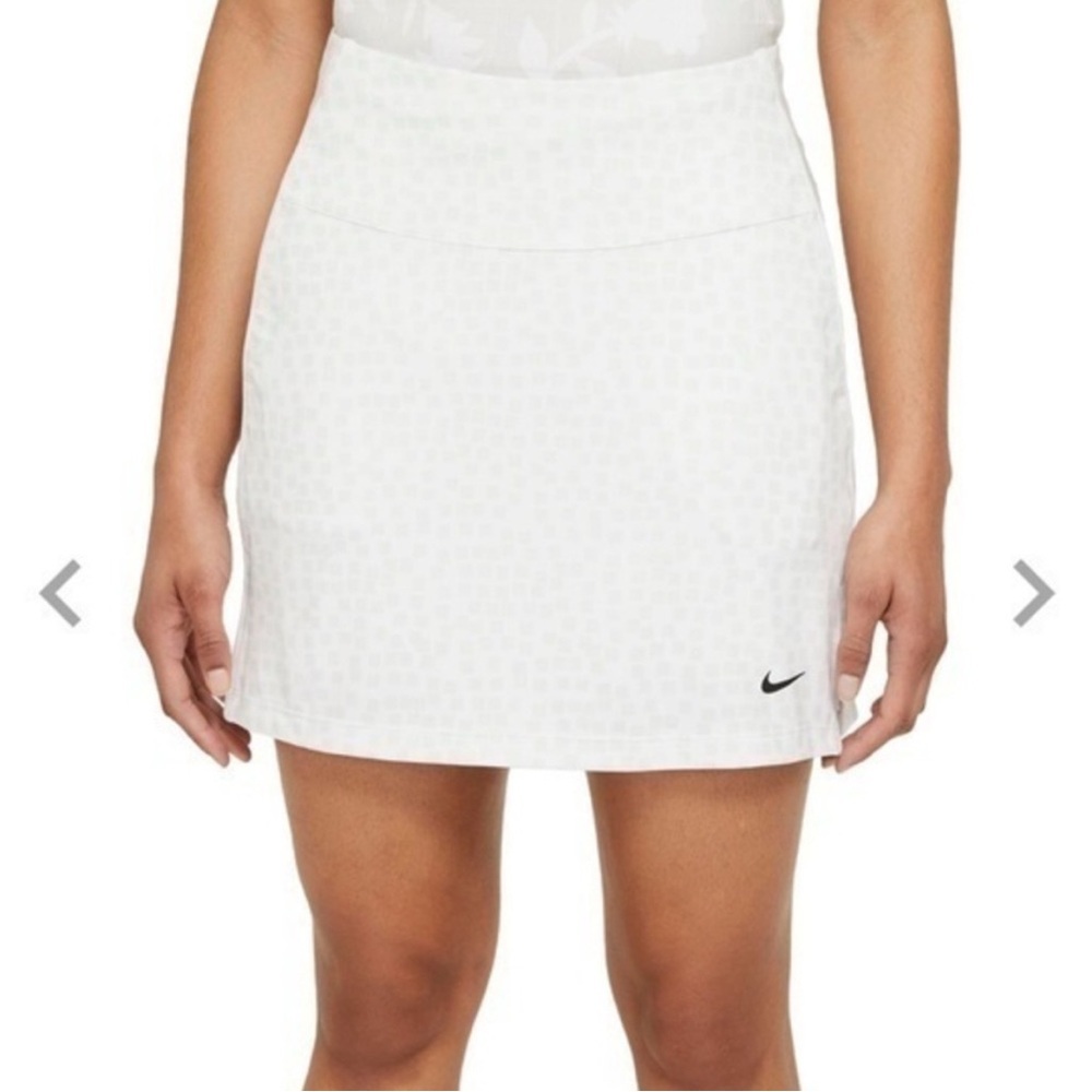 Nike Dri-Fit 17" Golf‎ Skirt UV Grid Print Tennis Skort White Athletic Preppy XS
